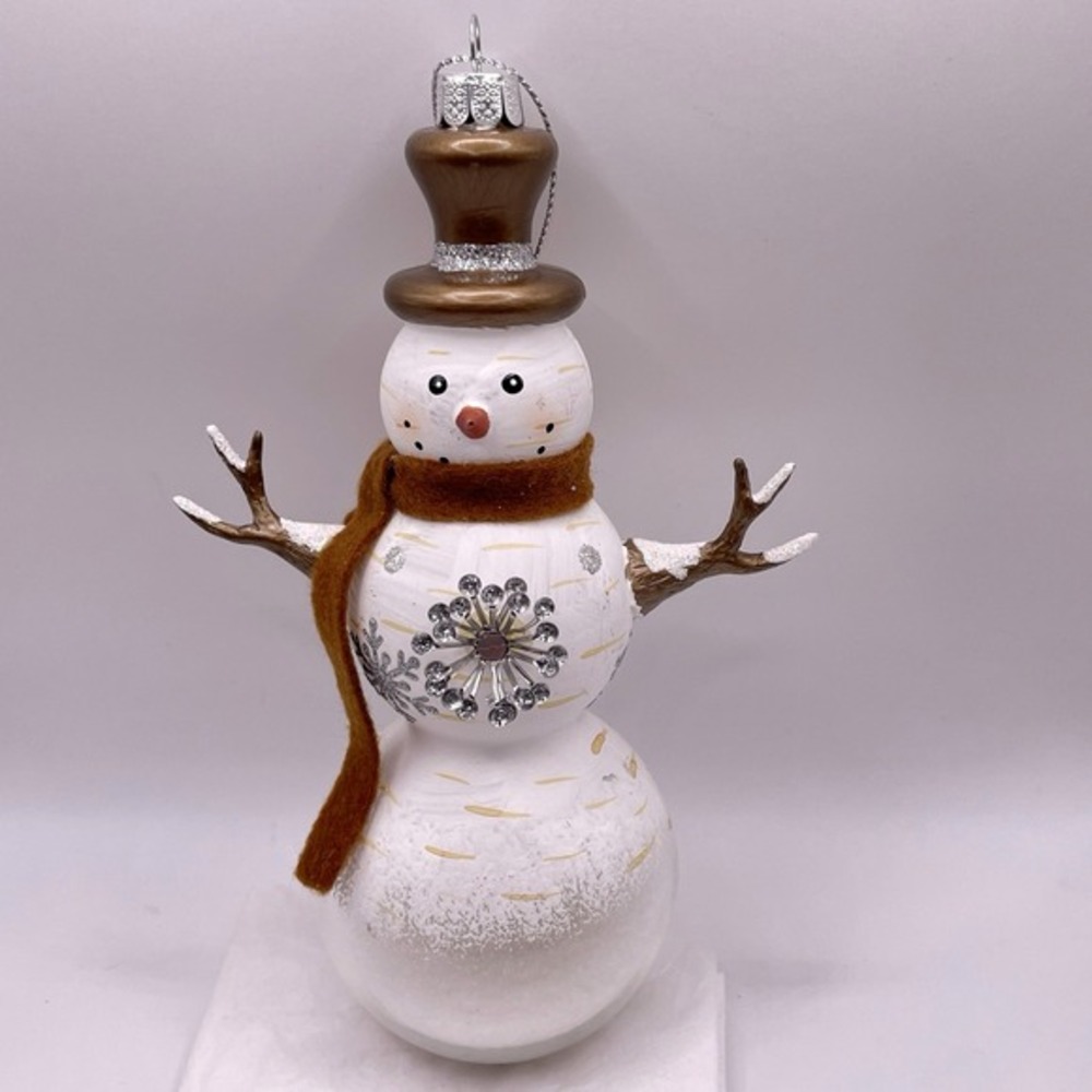 Painted Glass Snowman Snow Globe 7" Christmas‎ Ornament Faux Snow Inside